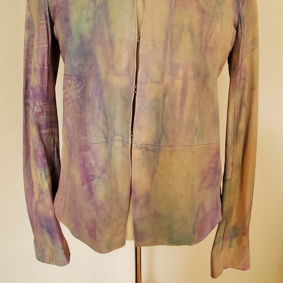 Vince leather Shirt jacket bomber moto small pink purple gray beige cream dyed